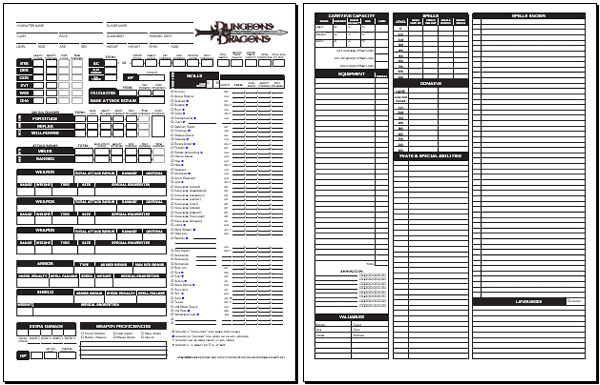 dungeons and dragons 3.5 character sheet printable